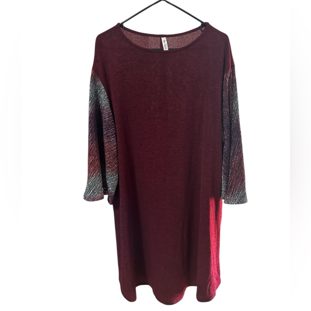 Emerald Burgundy Dress with Multicolor Sleeves